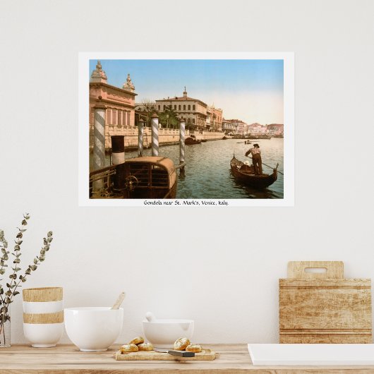 Italië, Venetië Gondola bij Mark's Basilica Poster (Keuken)