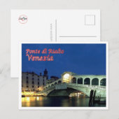 Italië - Venetië - Rialto - brug ' s nachts - Briefkaart (Voorkant / Achterkant)