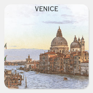 Italië Venetië Vintage Reizen Panorama Uitzicht Vierkante Sticker