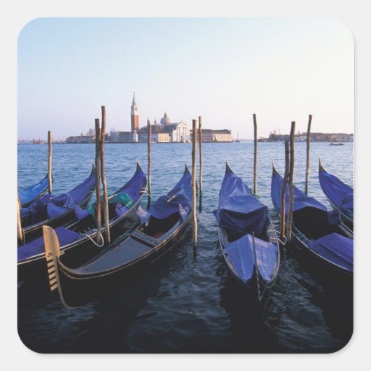Italië, Veneto, Venetië, rij Gondolas en San Marin Vierkante Sticker (Voorkant)