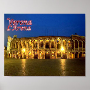 Italië - Veneto - Verona - Arena te Nacht - Poster