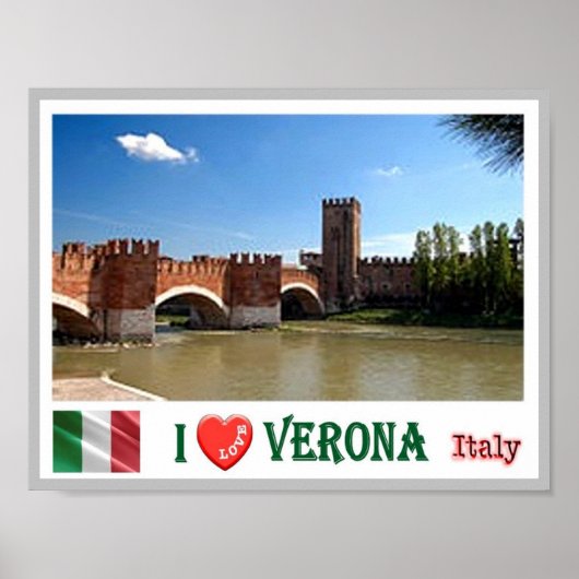 Italië - Veneto - Verona - Ponte di Castel Vecchio Poster (Voorkant)
