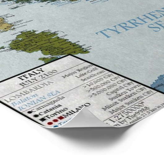 Italië - verhoging van het Zee met 100 m Poster (Hoek)