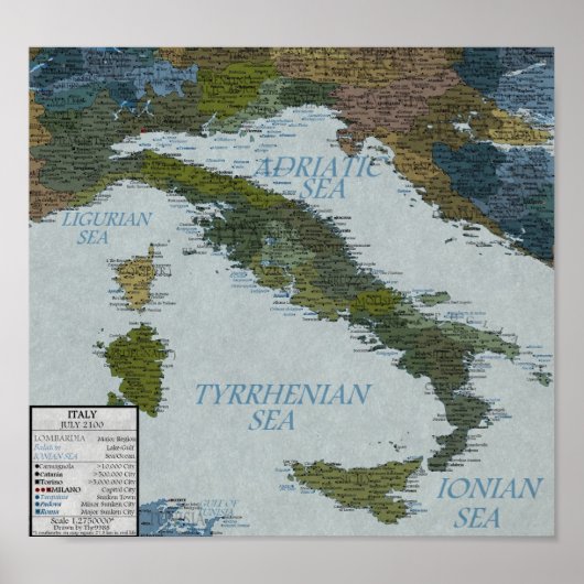 Italië - verhoging van het Zee met 100 m Poster (Voorkant)