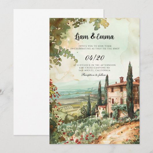 Italië Villa Florence landschap bruiloft uitnodigi Kaart (Voorkant / Achterkant)