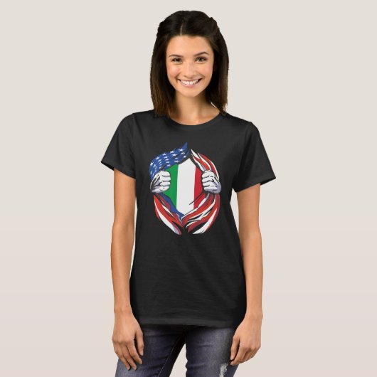 Italië Vlag Amerikaanse trots op mijn Italiaanse e T-shirt (Voorkant volledig)