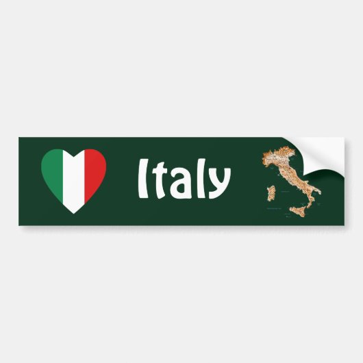 Italië Vlag Hart + Landkaart Bumpersticker (Voorkant)