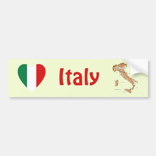 Italië Vlag Hart + Landkaart Bumpersticker (Voorkant)