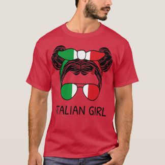 italië vlag italiaans meisje met messy broodjes i t-shirt