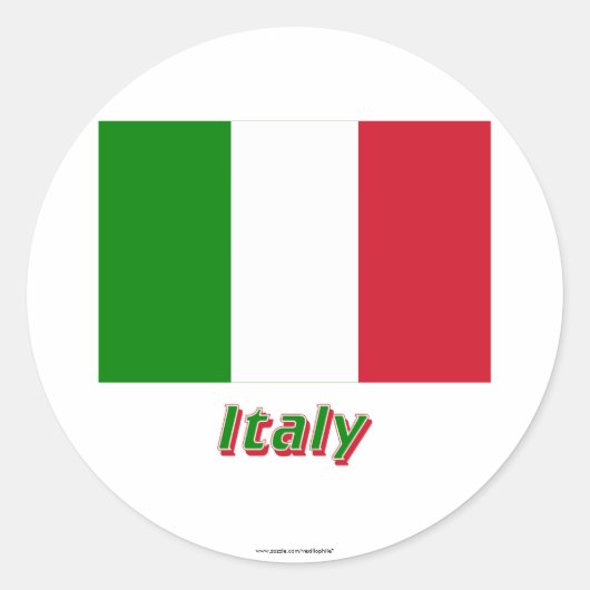 Italië Vlag met naam Ronde Sticker (Voorkant)