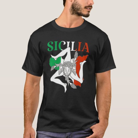 Italië vlag Trinacria Sicilia Sicilië vlag Italië T-shirt (Voorkant)