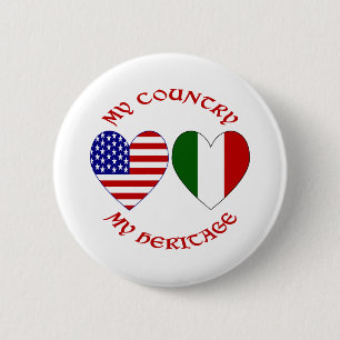 Italië Vlag van de VS Hart Mijn Land Mijn Erfgoed Ronde Button 5,7 Cm