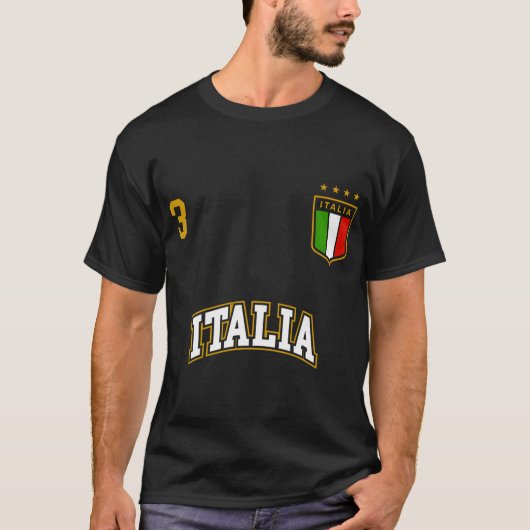 Italië Voetbal Team Nummer 3 Sport Italiaanse vlag T-shirt (Voorkant)