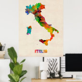 Italië Waterverf Map, Italië Poster (Thuiskantoor)