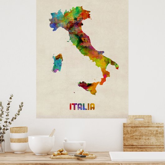 Italië Waterverf Map, Italië Poster (Keuken)