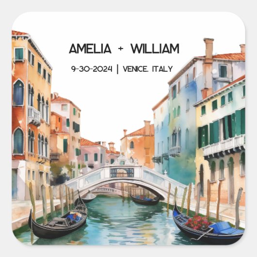 Italië Waterverf Romantische Destination Wedding Vierkante Sticker (Voorkant)