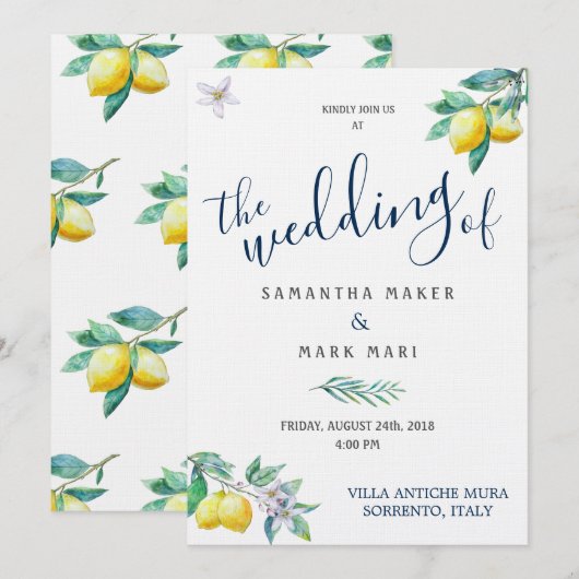 Italië Weddenschap, Lemon en Olijfthema Kaart (Voorkant / Achterkant)