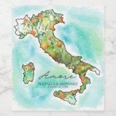 Italië Zee | Amore Waterverf Kaart Bruiloft Wijn Etiket (Enkel label)