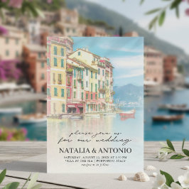 Italië Zee | Portofino Waterverf Wedding Kaart