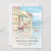 Italië Zee | Portofino Waterverf Wedding Kaart (Voorkant)