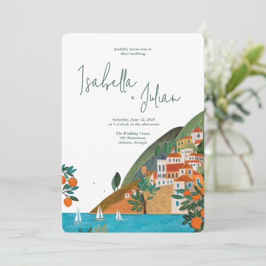 Italië Zomer Oranje bruiloft Kaart (Staand voorkant)