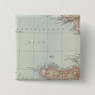Italien sudliche Halfte, Kaart van Zuid-Italië Vierkante Button 5,1 Cm