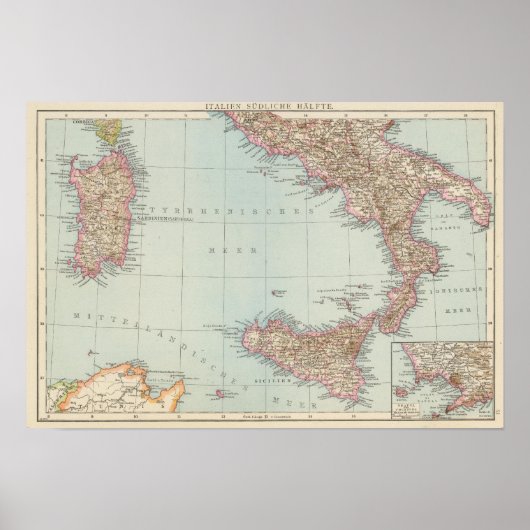 Italien sudliche Halfte, Map of South Italy Poster (Voorkant)