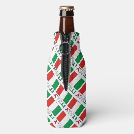 Italy and Italian Flag Tiled with Your Name Flesjeskoeler (Fles Achterkant)