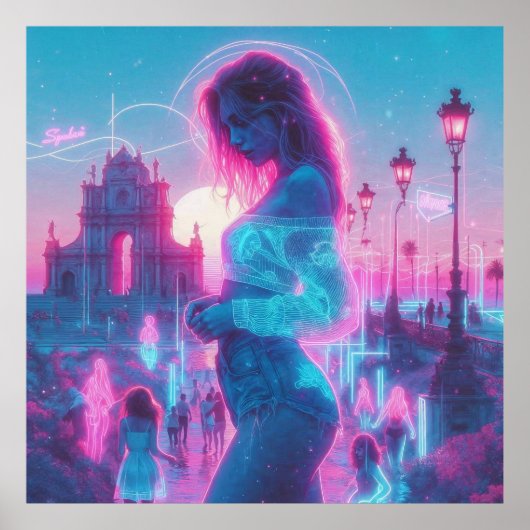 Italy Ethereal Dreamy Vaporwave Retrowave 35"x35" Poster (Voorkant)