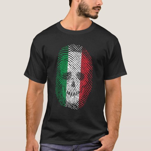Italy Flag Fingerprint Skull Human Skeleton Head T-shirt (Voorkant)
