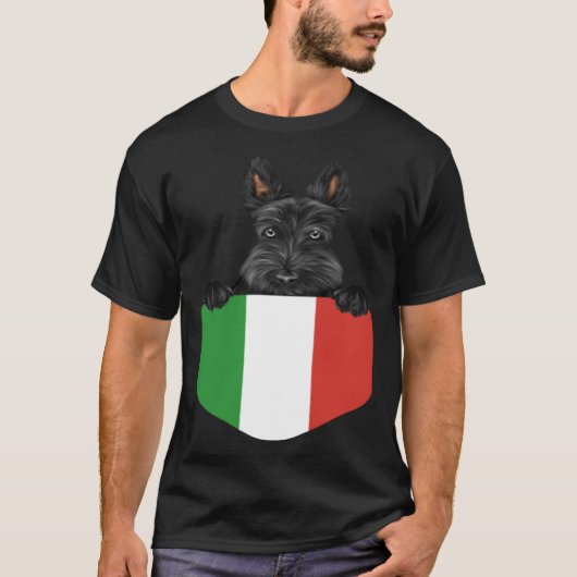 Italy Flag Scottish Terrier Dog In Pocket T-shirt (Voorkant)