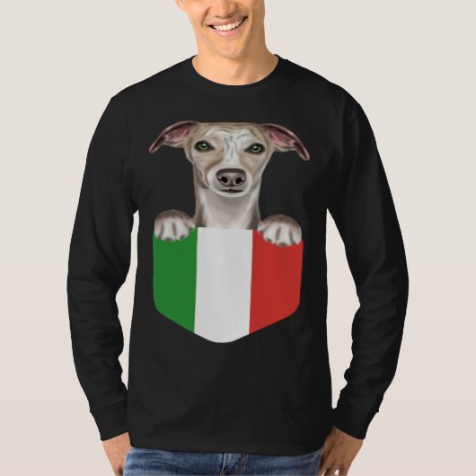 Italy Flag Whippet Dog In Pocket T-shirt (Voorkant)