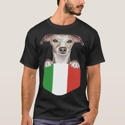 Italy Flag Whippet Dog In Pocket T-shirt (Voorkant)