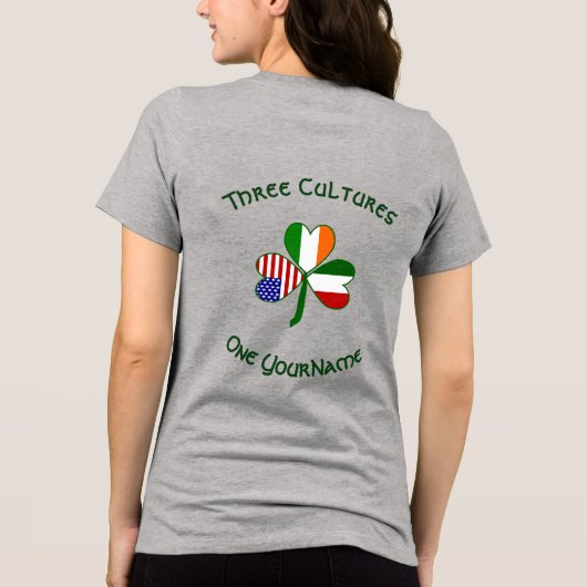 Italy Ireland USA Shamrock Flag Personalized Name Tri-Blend Shirt (Achterkant)