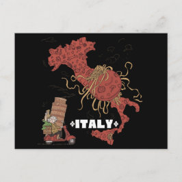 Italy Map Flying Spaghetti Monster Pastafarian Briefkaart