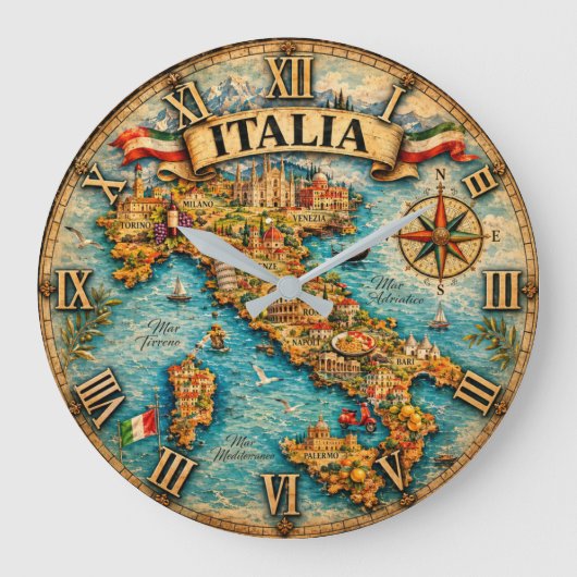 Italy Map Wall Vintage Grote Klok (Voorkant)