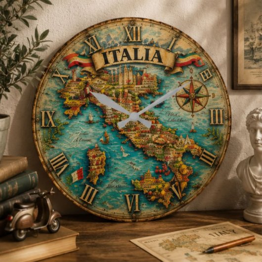 Italy Map Wall Vintage Grote Klok