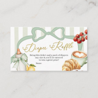 Italy Sage Green Coquette Stripes Diaper Raffle Informatiekaartje