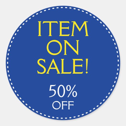 "ITEM TE KOOP!" "50% UIT" Ronde Sticker (Voorkant)