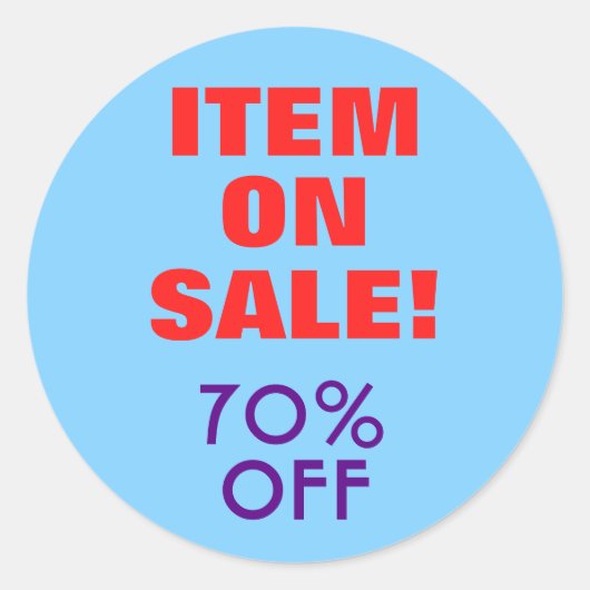 "ITEM TE KOOP!" "70% UIT" Ronde Sticker (Voorkant)