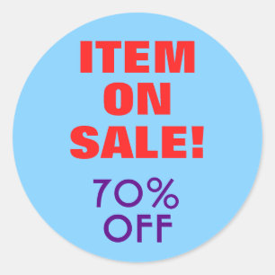 "ITEM TE KOOP!" "70% UIT" Ronde Sticker