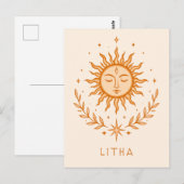 itha Celestial Sun Face Botanical Wreath Art Briefkaart (Voorkant / Achterkant)