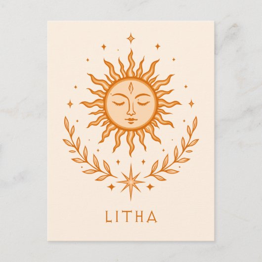 itha Celestial Sun Face Botanical Wreath Art Briefkaart (Voorkant)