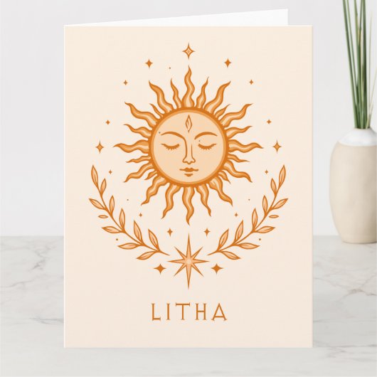 itha Celestial Sun Face Botanical Wreath Art Kaart (Voorkant)