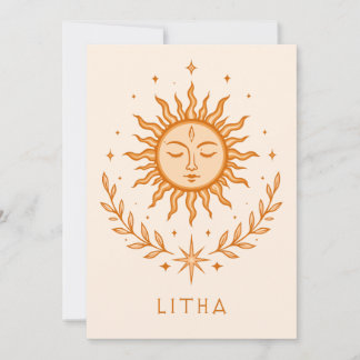 itha Celestial Sun Face Botanical Wreath Art Kaart
