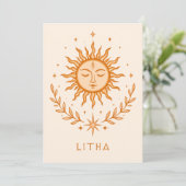 itha Celestial Sun Face Botanical Wreath Art Kaart (Staand voorkant)