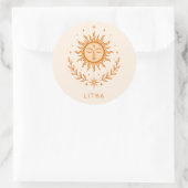 itha Celestial Sun Face Botanical Wreath Art Ronde Sticker (Tas)