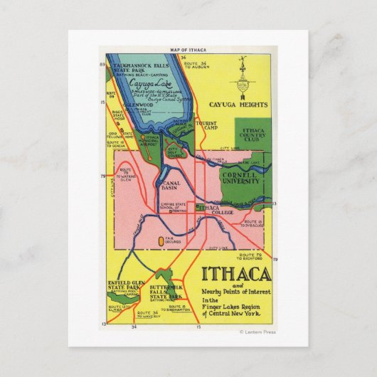 Ithaca en de nabijgelegen punten van belang briefkaart (Voorkant)