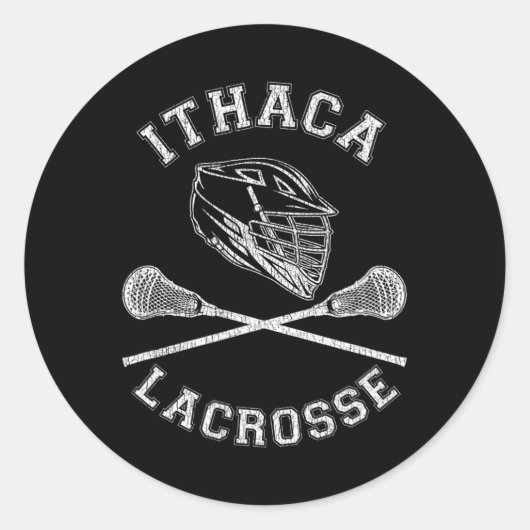 Ithaca Lacrosse Distressed Retro Lax Ronde Sticker (Voorkant)