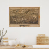 Ithaca New York 1882 Antiek panoramische kaart Poster (Keuken)